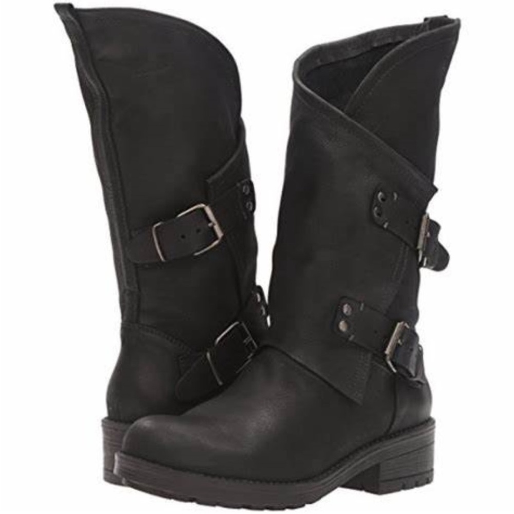 Black Buckle Combat Boots for Women